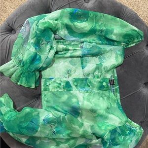 SHEIN Green Floral Sheer Top